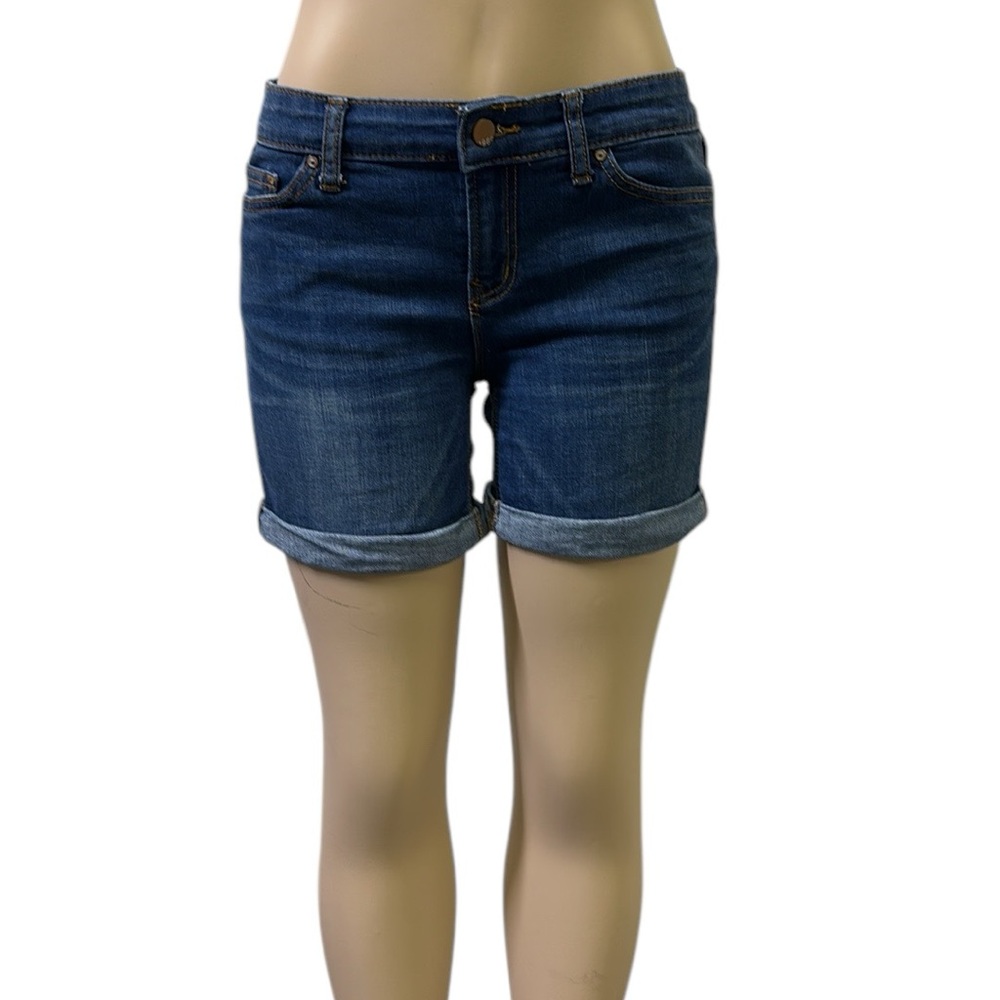 Gap Stretch Denim Cuffed 5 Pocket Mid Rise Medium Wash Blue Jean Shorts Womens 4